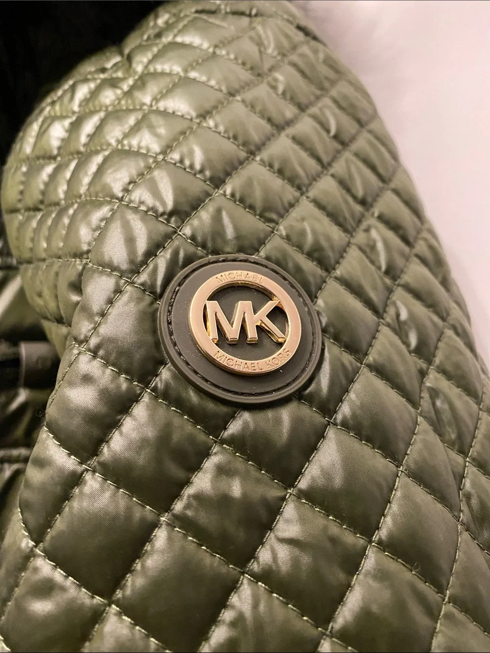 NWT Michael Kors Mixed Media Hooded Quilted Jacket Olive Green Plus Size 3X